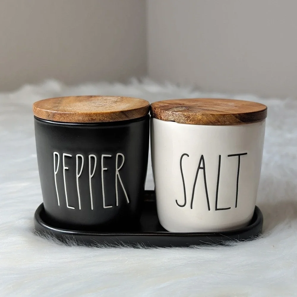 Rae Dunn SALT PEPPER Crock Containers Cellars Set‎
